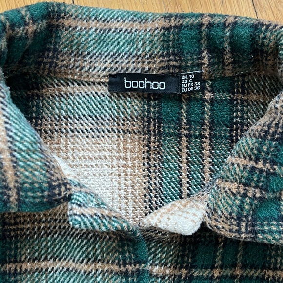 Boohoo Heavyweight Plaid Shacket Forest Green & Brown Shirt Jacket Size 6 - Picture 4 of 9